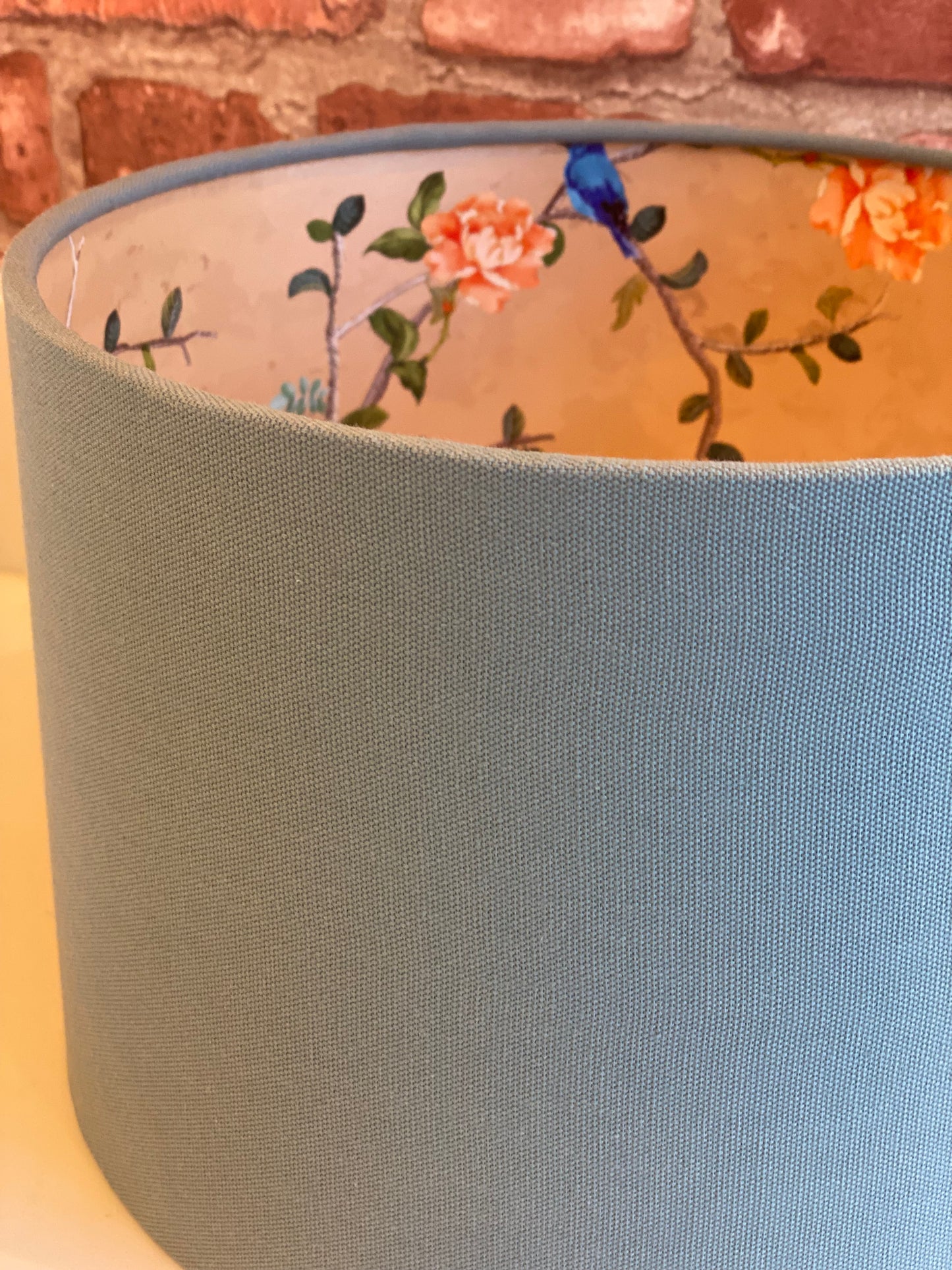 Pale Blue Lampshade with Gold Chinoiserie Bird Lining