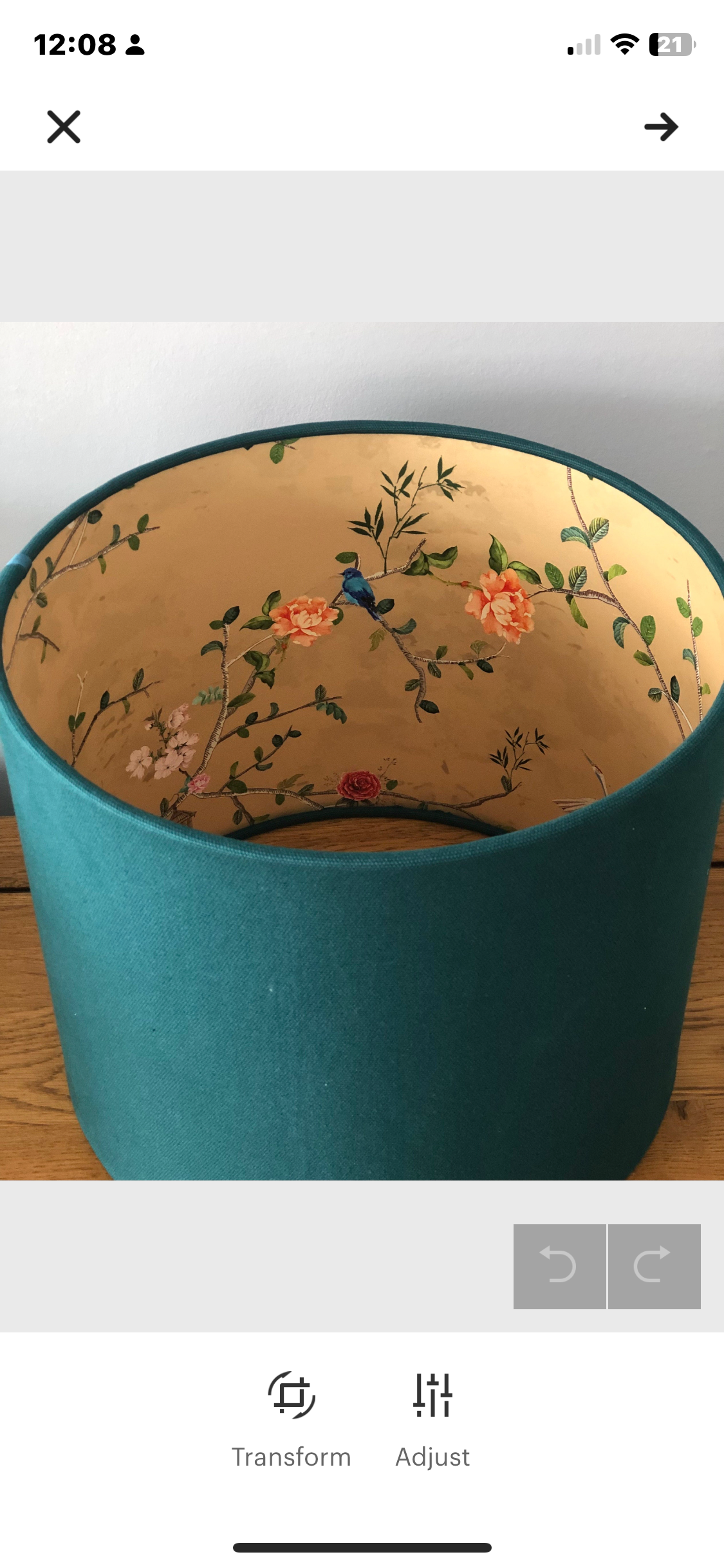 Teal Lampshade with Gold Chinoiserie Bird Lining