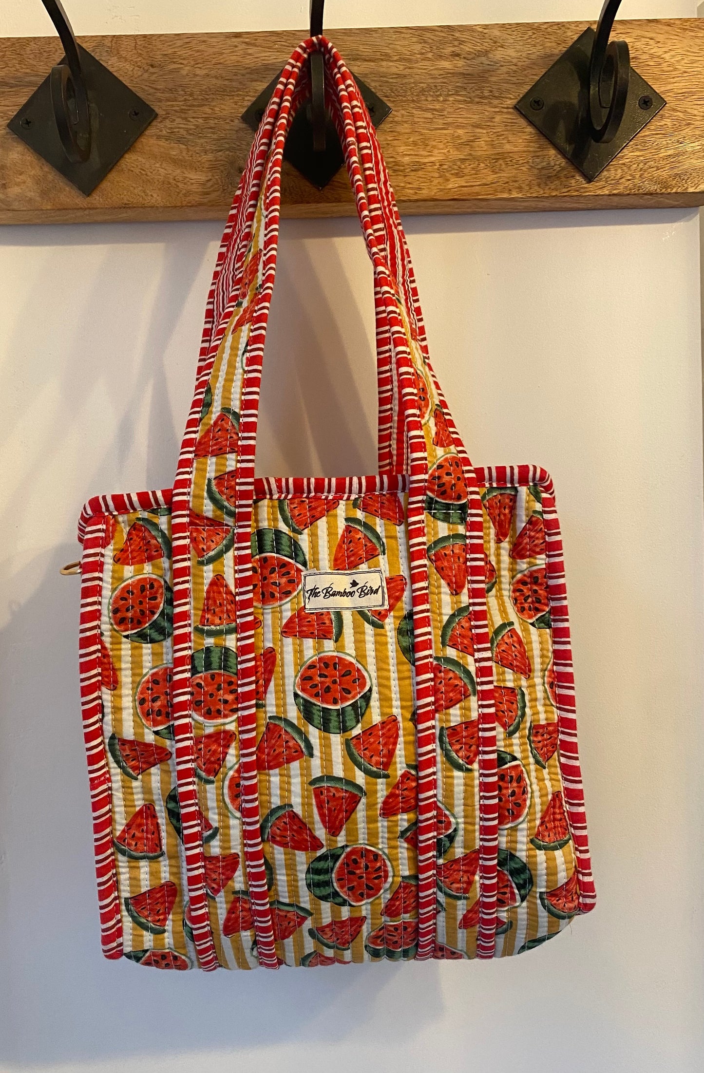 Mini Tote Bag - Yellow and White Watermelon Stripe