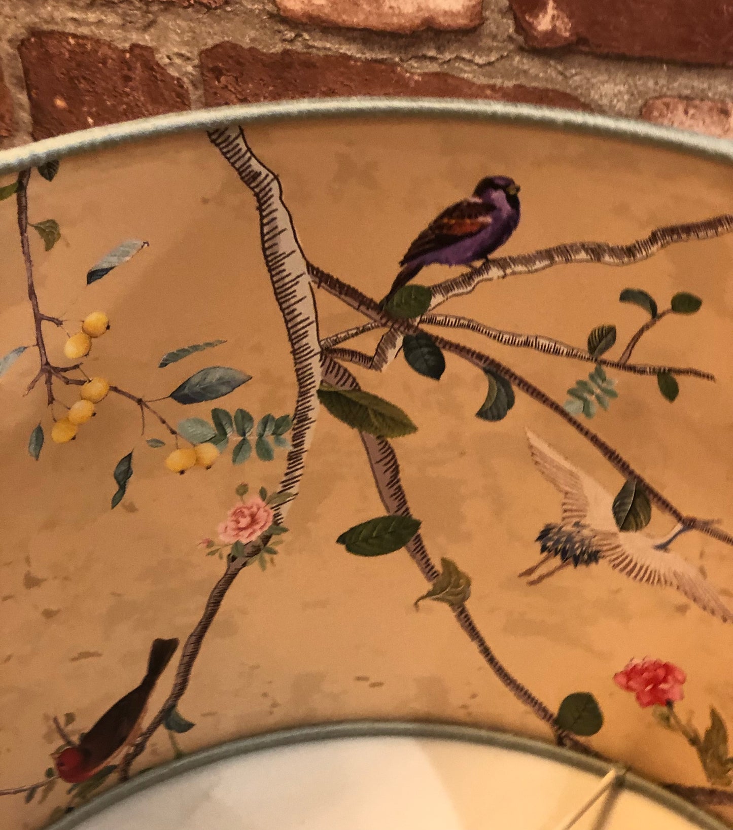 Pale Green Lampshade with Gold Chinoiserie Bird Lining