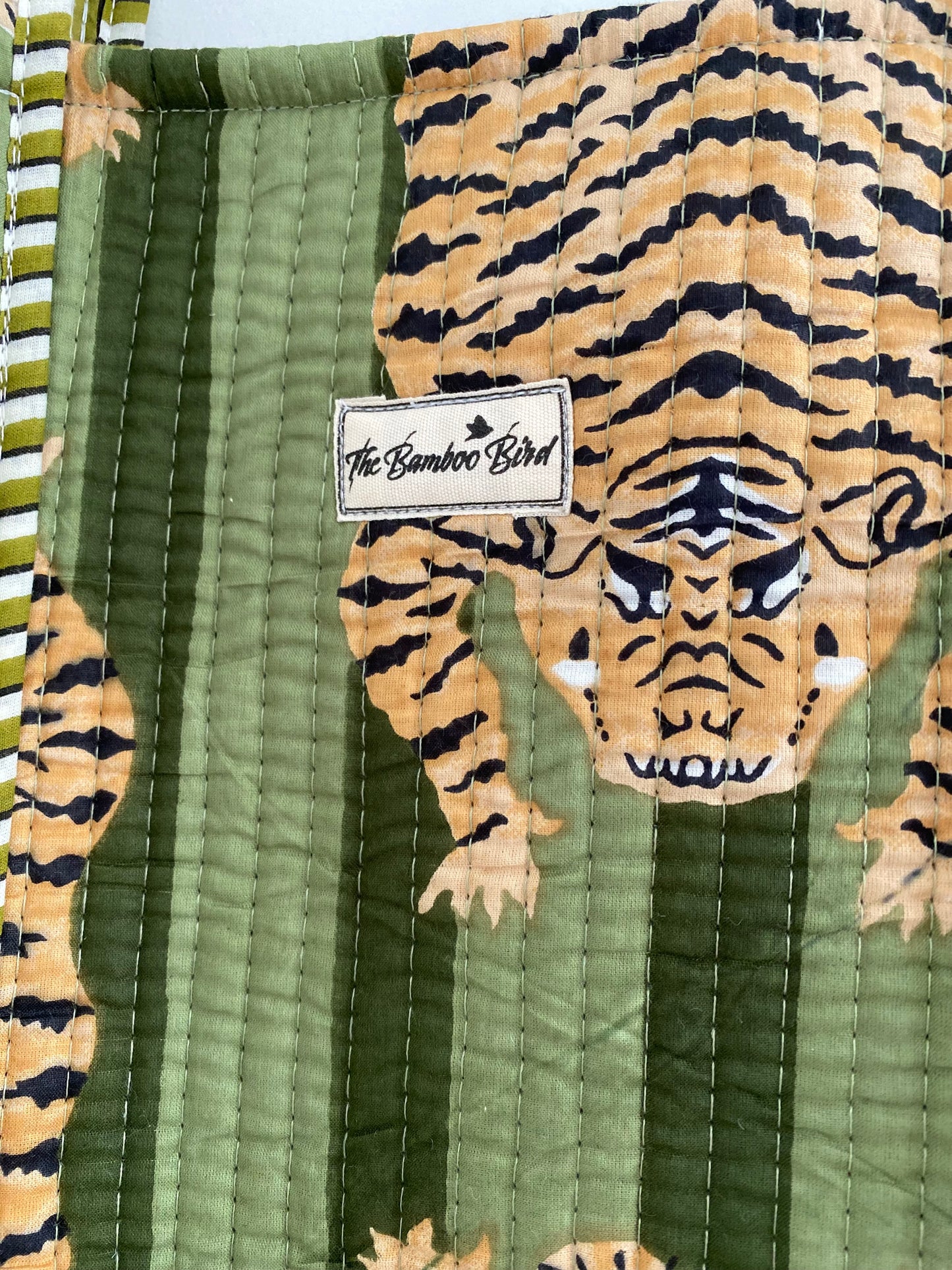 Green Tiger Quilted Tote Bag