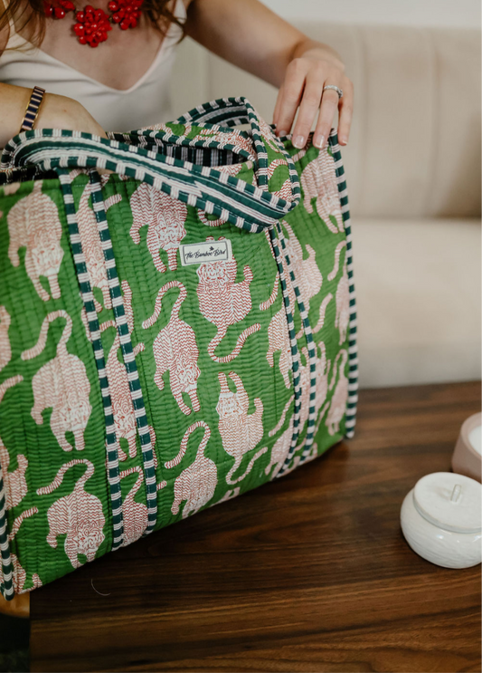 Green Tiger Quilted Tote Bag