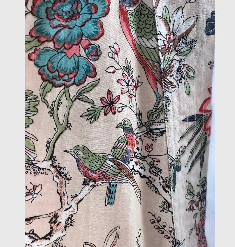 Pale Pink Chinoiserie Kimono Jacket with Birds and Flowers