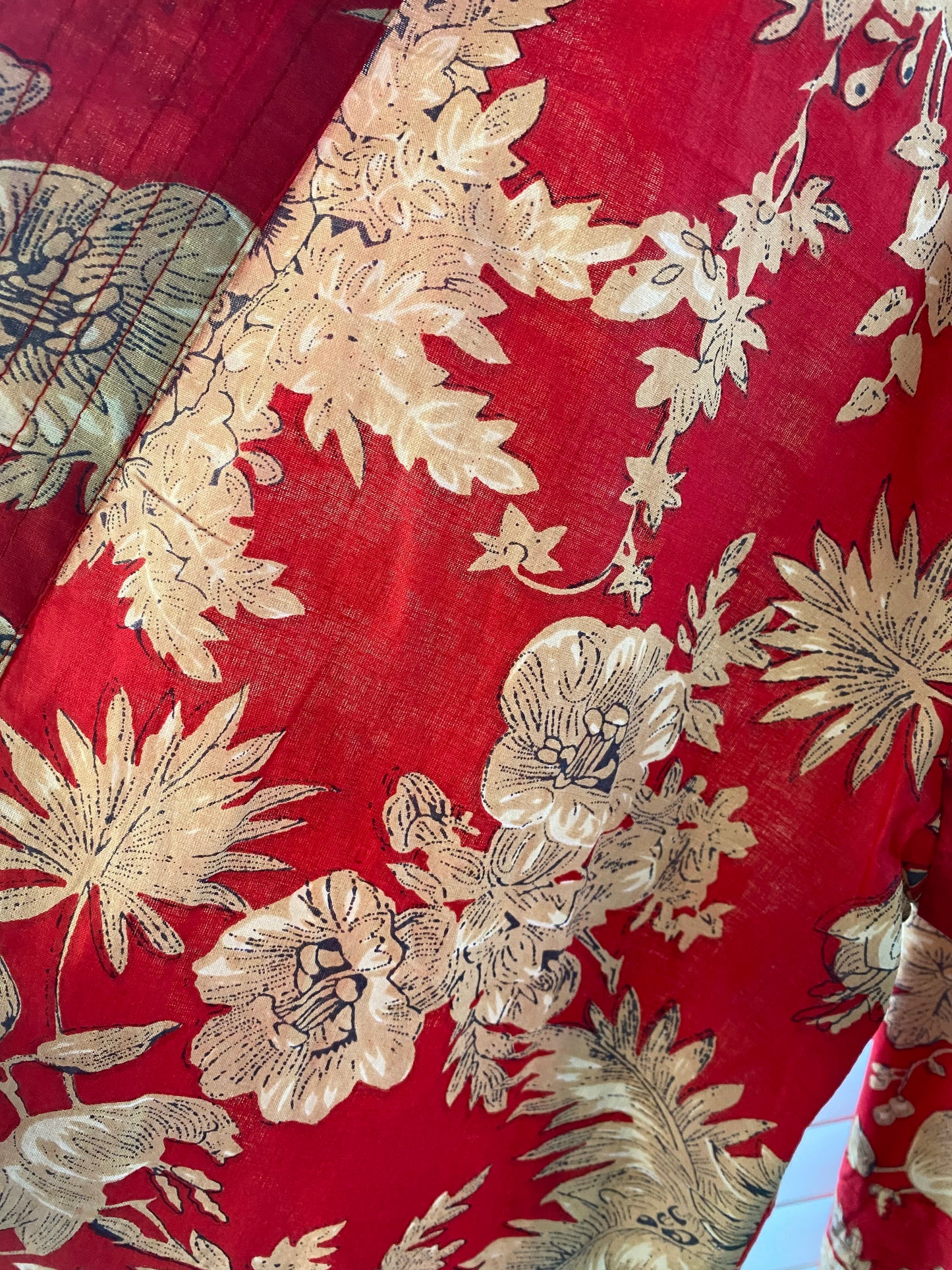Red Kimono Jacket with Cream Flowers
