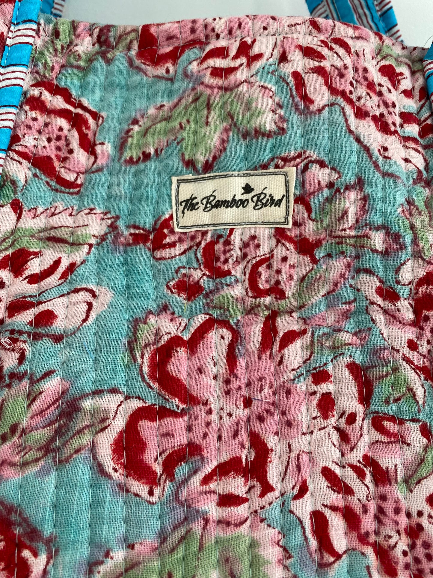 Turquoise and Pink Floral Quilted Tote Bag