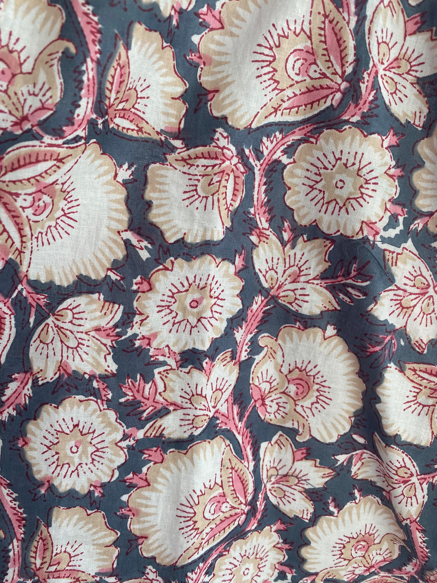 Cotton Kimono Jacket in Dark Blue with Pink Flowers