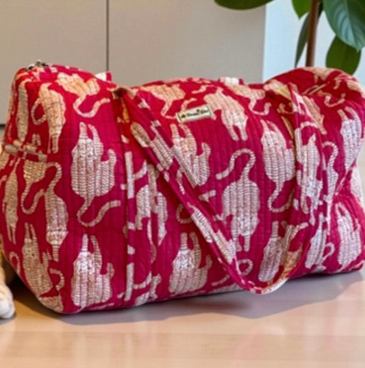 Bright Pink Tiger Quilted Weekend Duffel Bag - Stylish Travel Bag | The Bamboo Bird