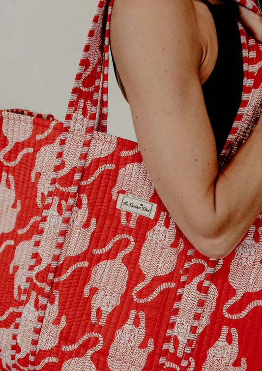 Red Tiger Quilted Tote Bag