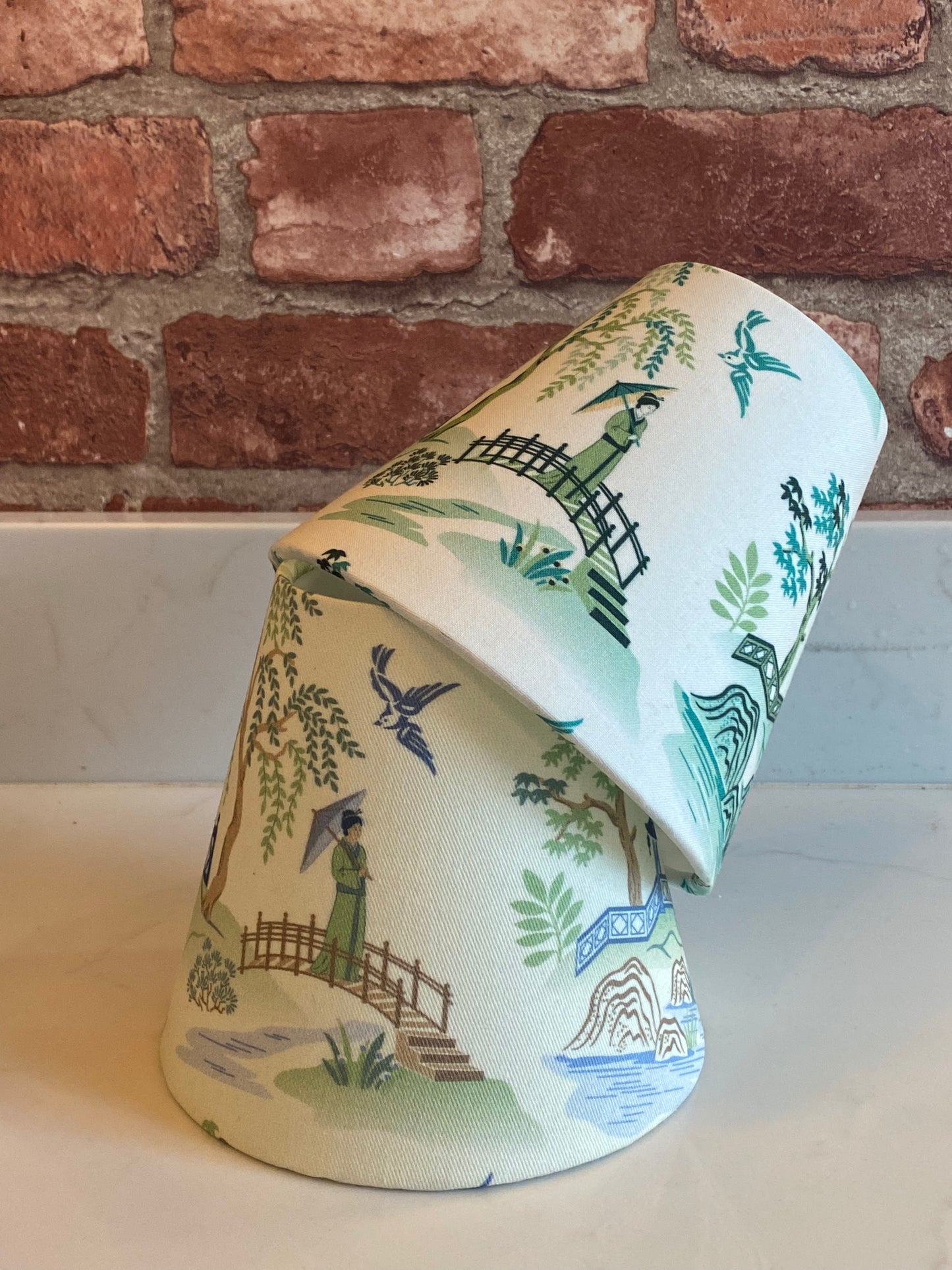 Clip-on Green and White Chinoiserie Lampshade for Wall Lights, Chandeliers and Small Lamps