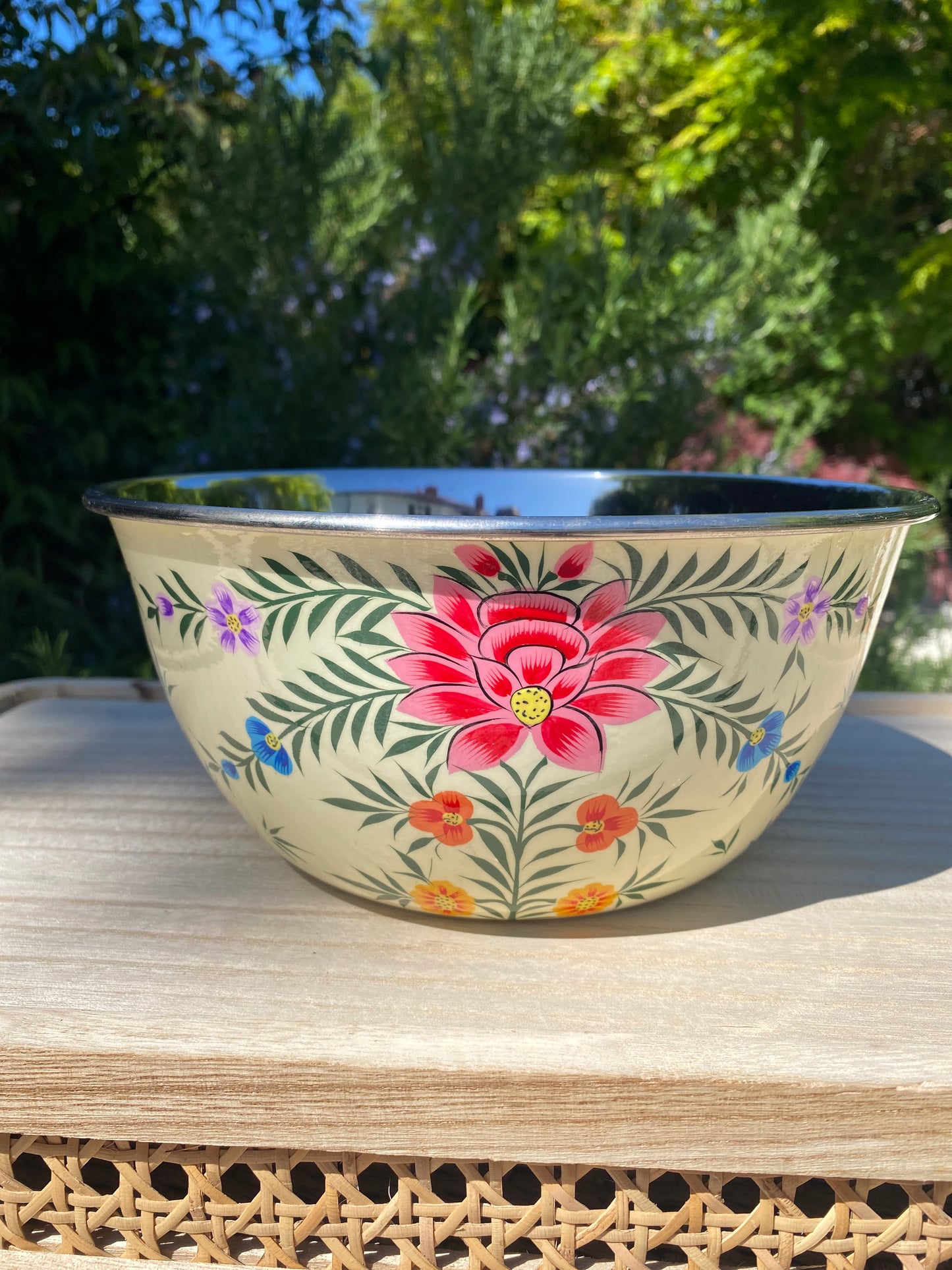 Stainless Steel and Enamel Bowl from Kashmir