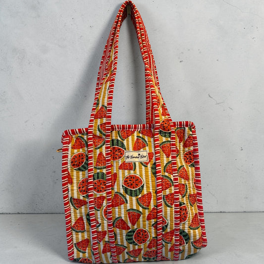 Mini Tote Bag - Yellow and White Watermelon Stripe