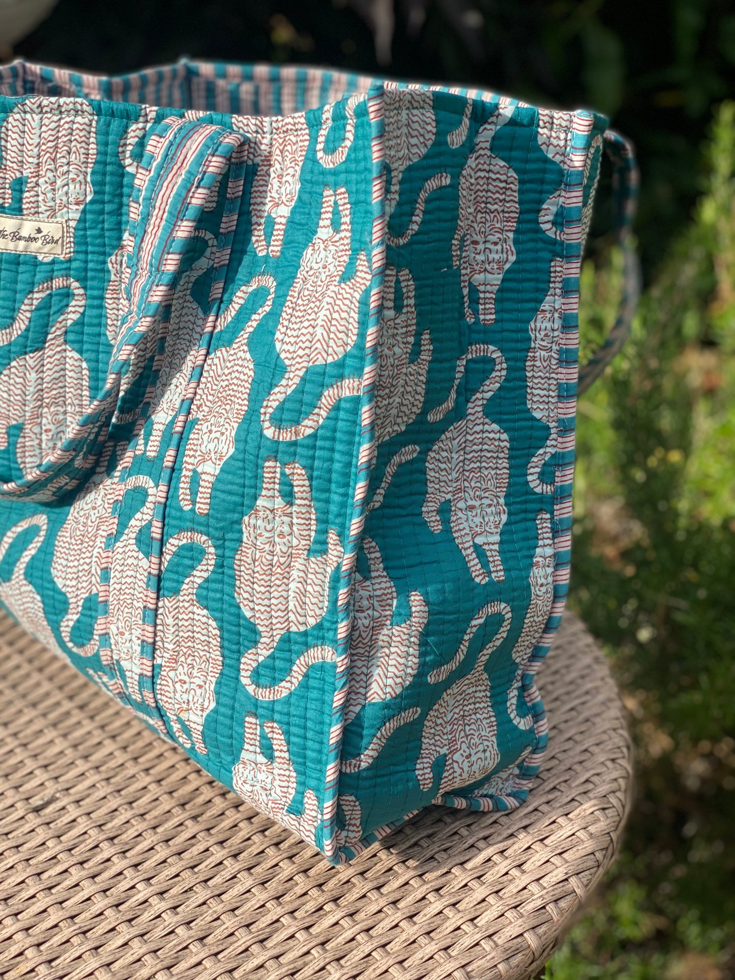 Turquoise Tiger Quilted Tote Bag - Stylish Everyday Handbag