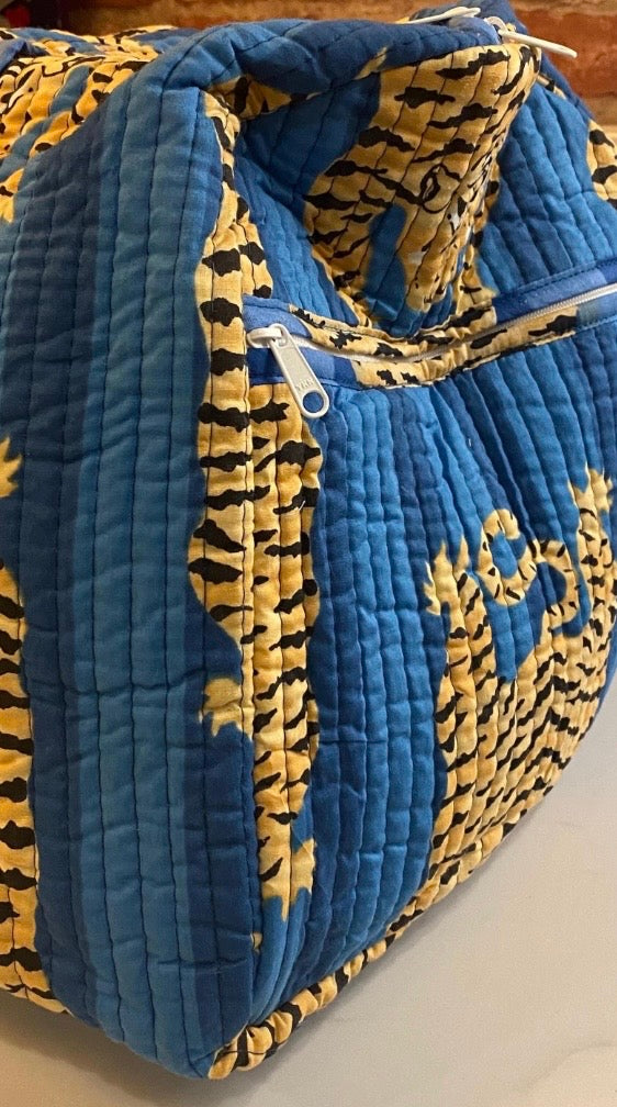 Blue Tiger Quilted Weekend Duffel Bag - Stylish Travel Bag | The Bamboo Bird
