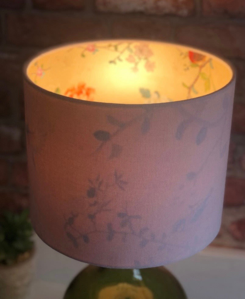Pale Pink Lampshade with Gold Chinoiserie Bird Lining