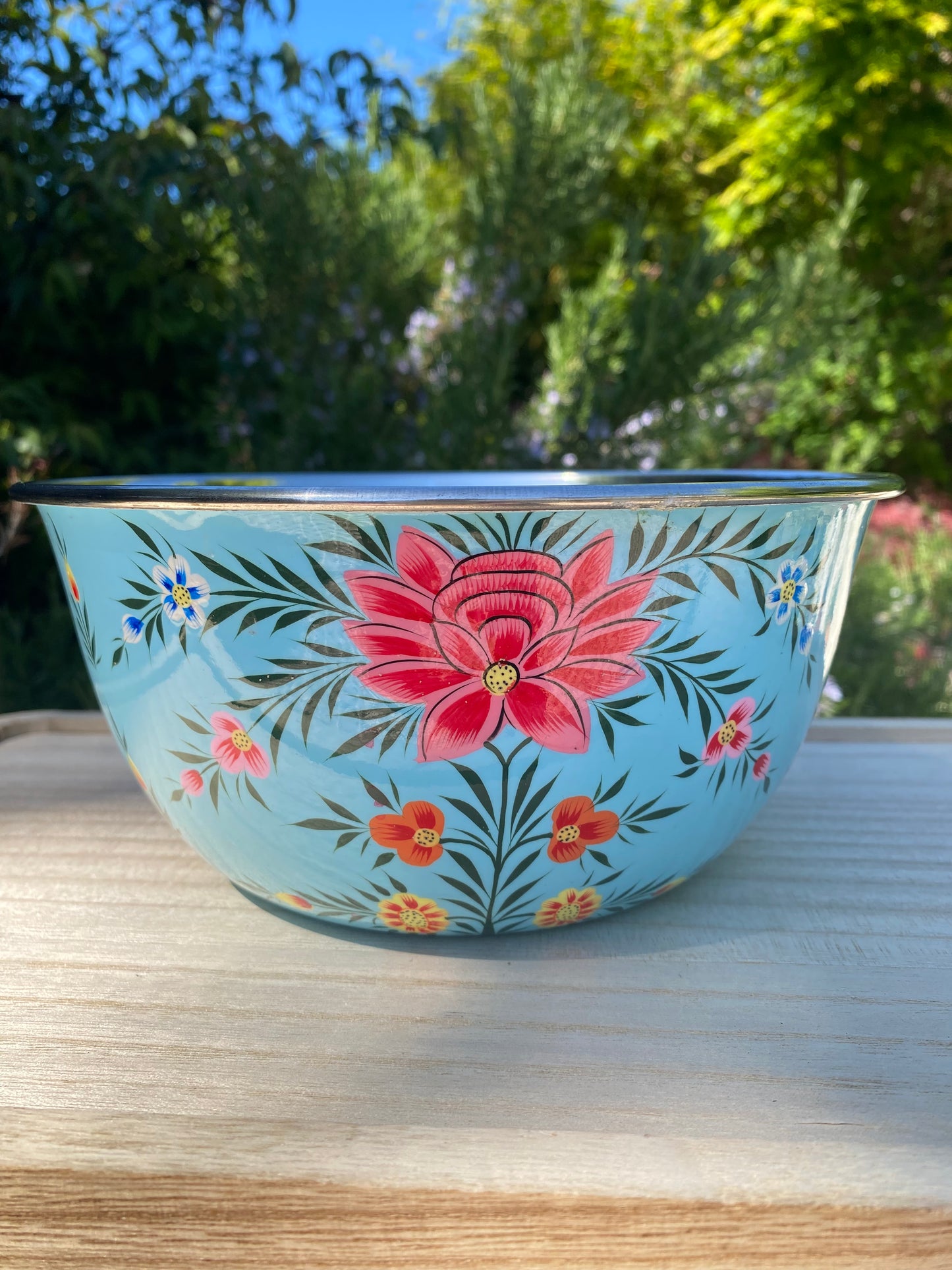 Stainless Steel and Enamel Bowl from Kashmir