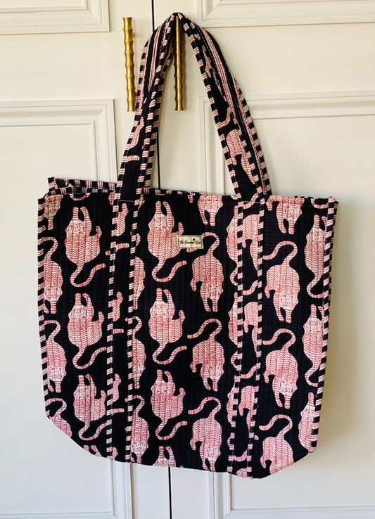 Black Tiger Quilted Tote Bag