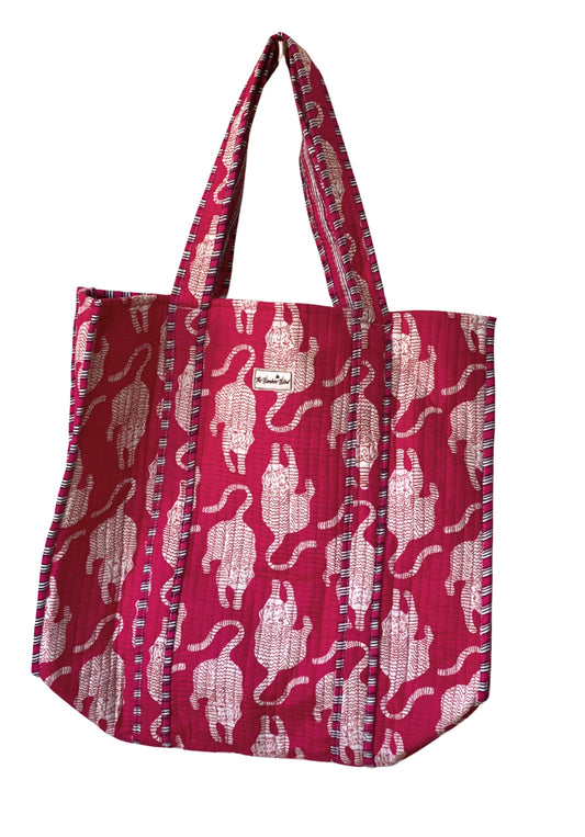 Pink Tiger Quilted Tote Bag