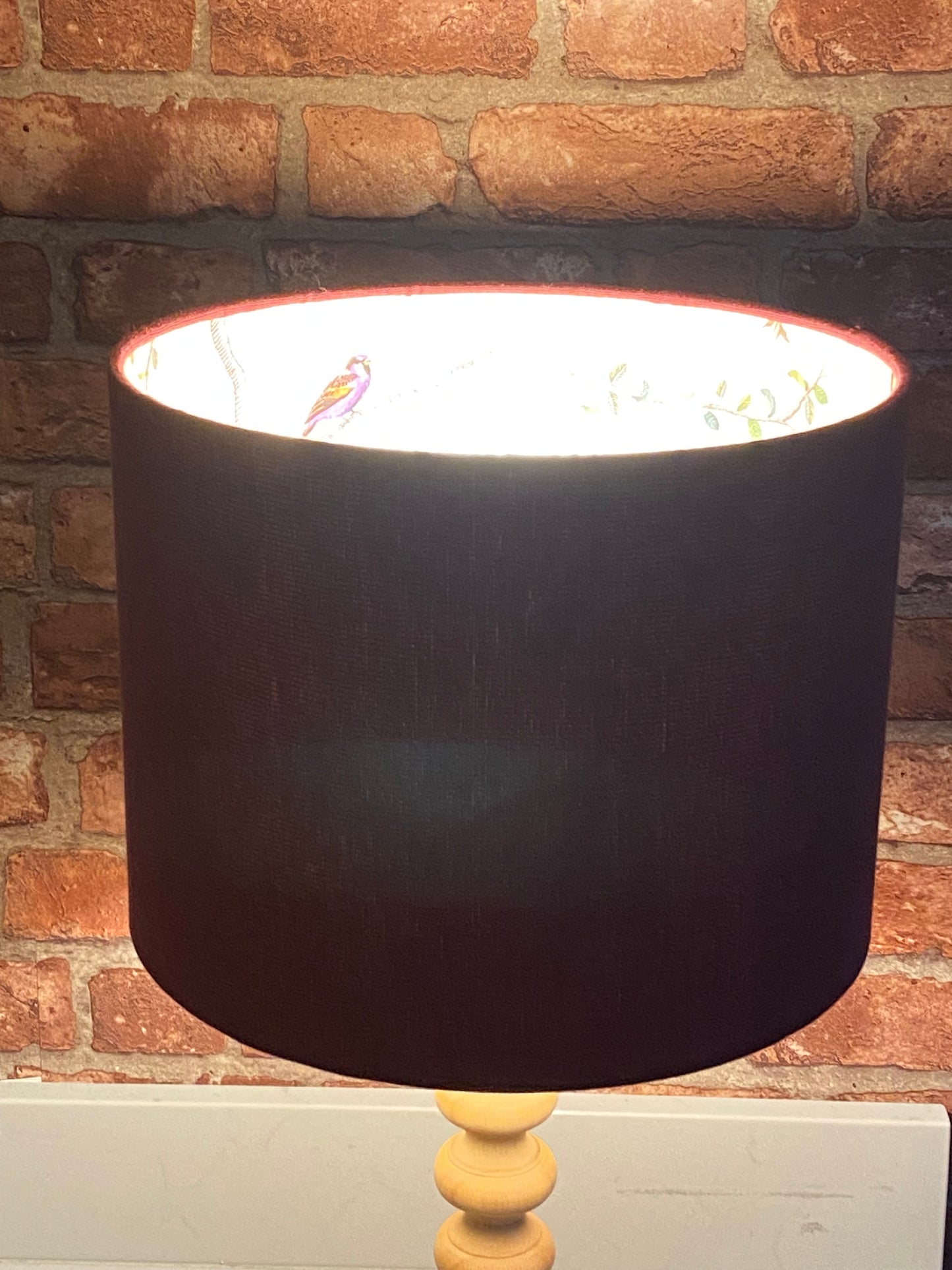 Burgundy Lampshade with Gold Chinoiserie Bird Lining