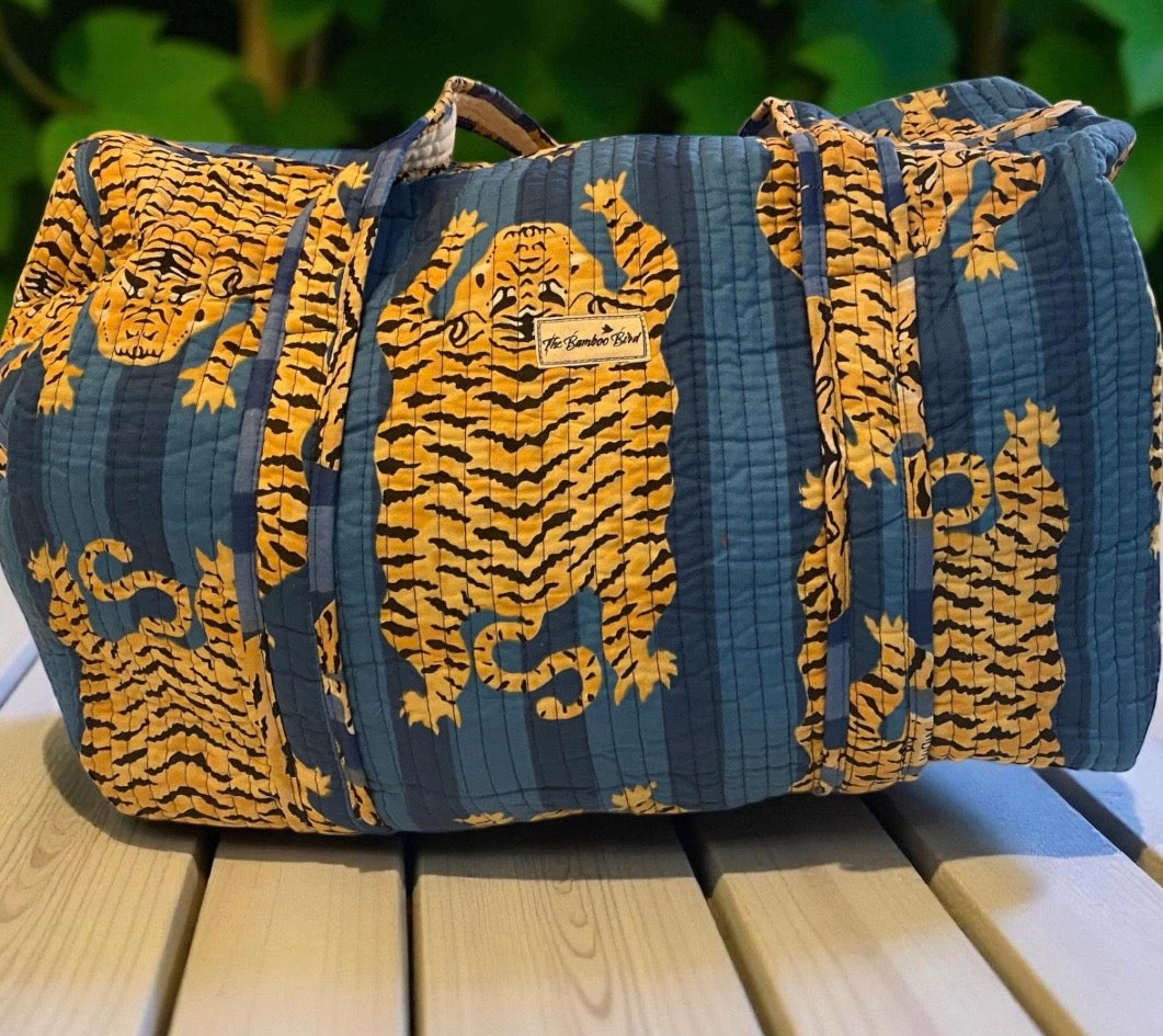 Blue Tiger Quilted Weekend Duffel Bag - Stylish Travel Bag | The Bamboo Bird