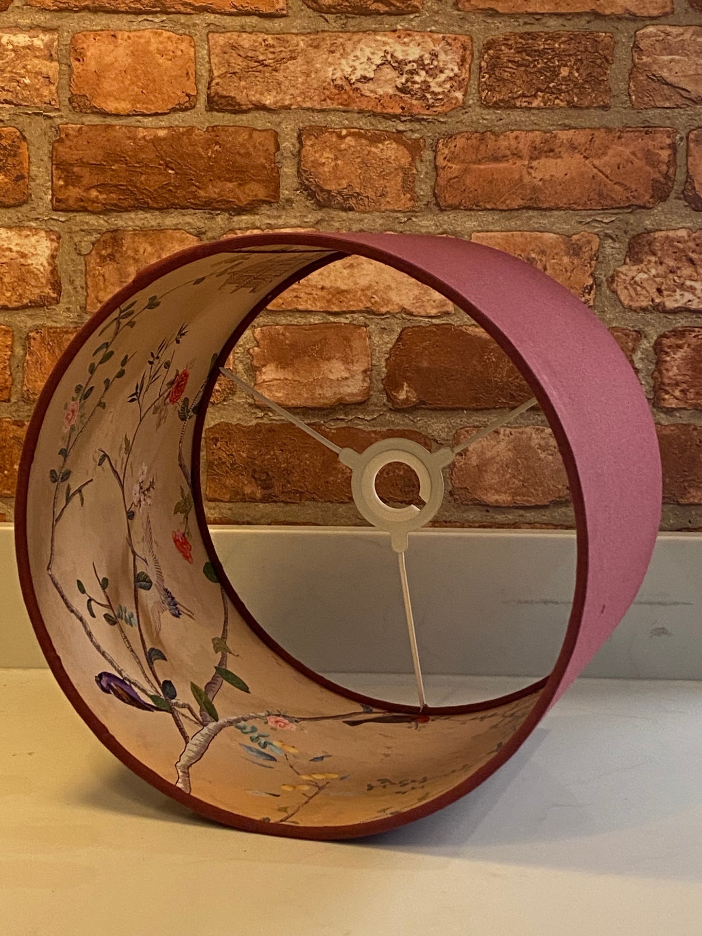 Burgundy Lampshade with Gold Chinoiserie Bird Lining