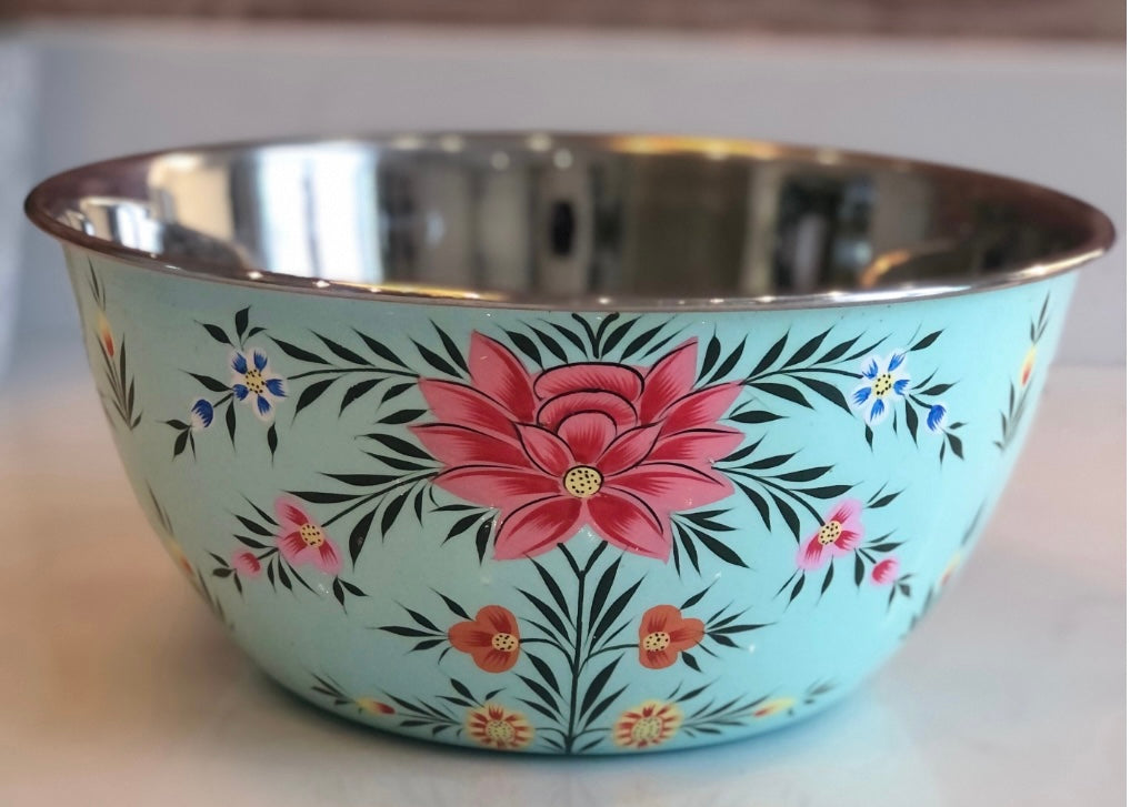 Stainless Steel and Enamel Bowl from Kashmir
