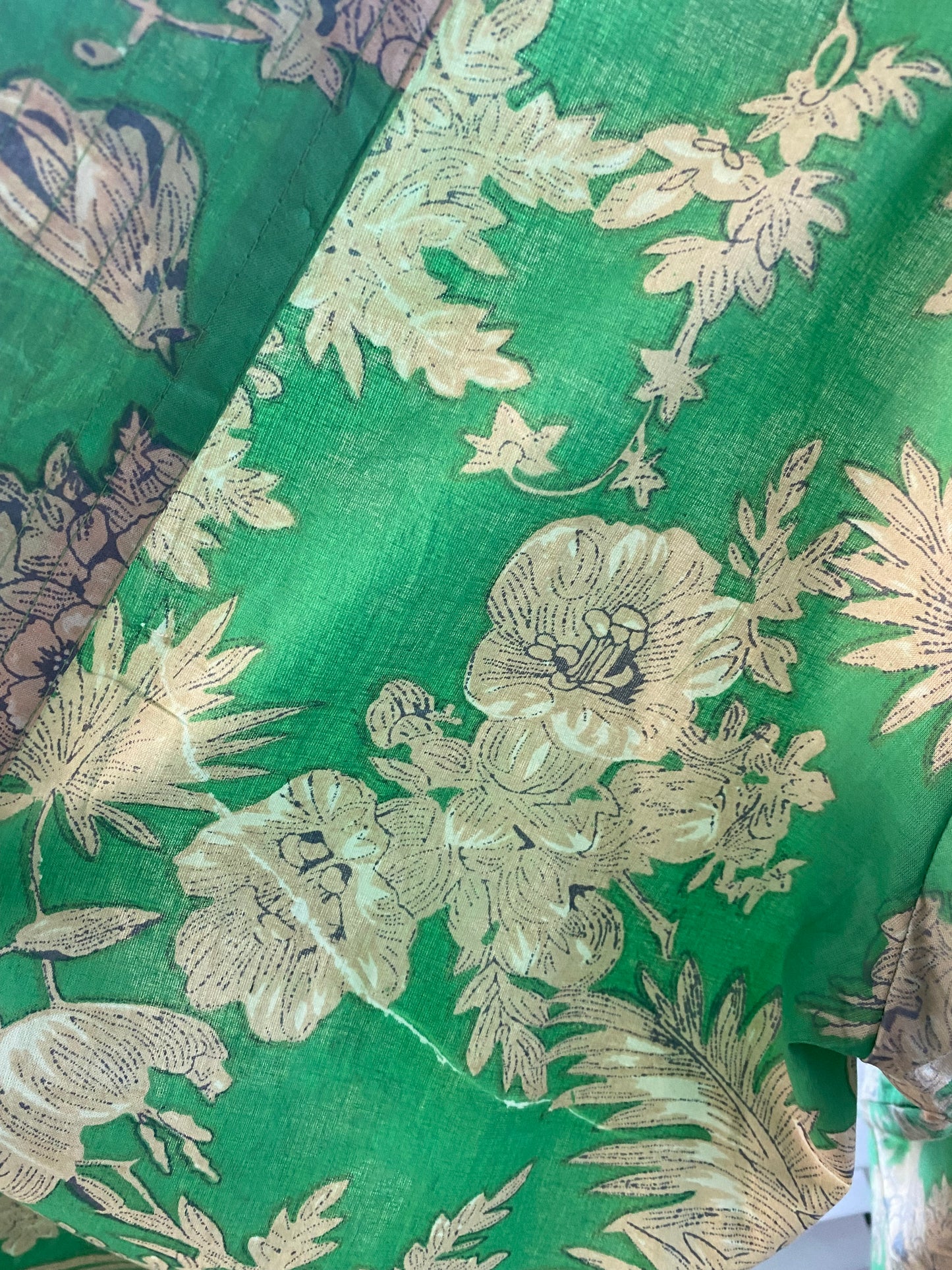 Emerald Green Kimono Jacket with Cream Flowers