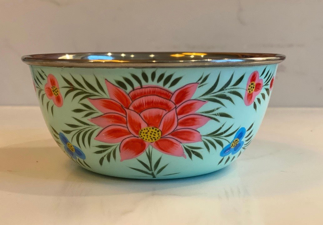 Stainless Steel and Enamel Snack Bowl from Kashmir