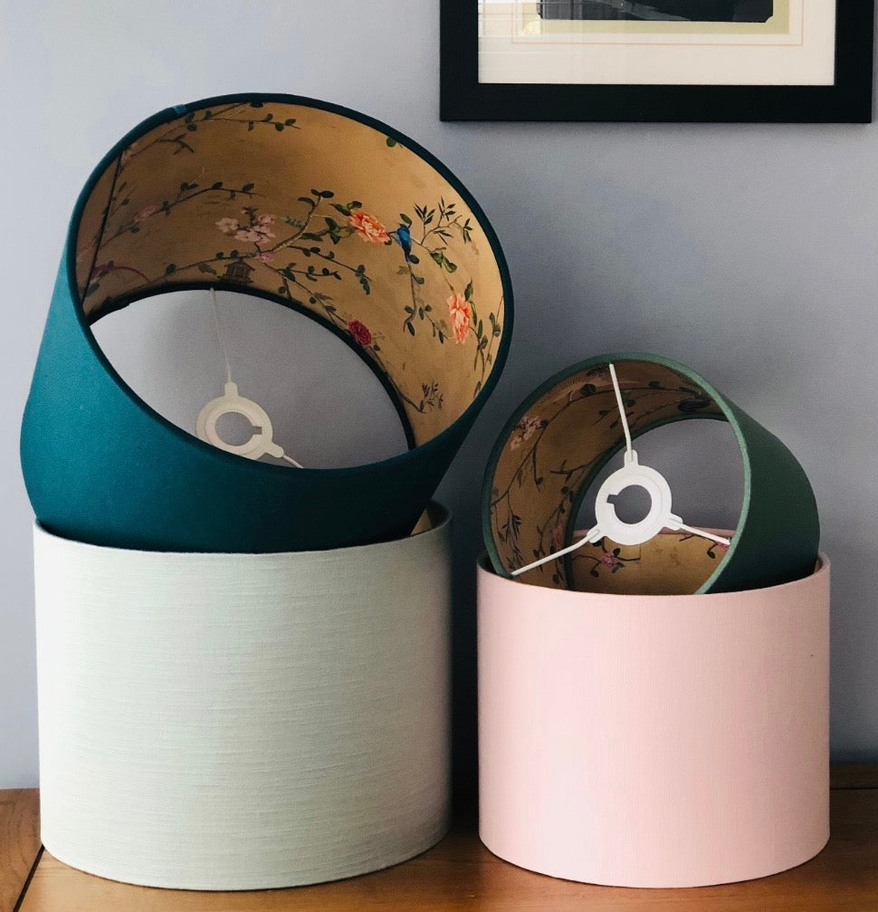 Pale Pink Lampshade with Gold Chinoiserie Bird Lining