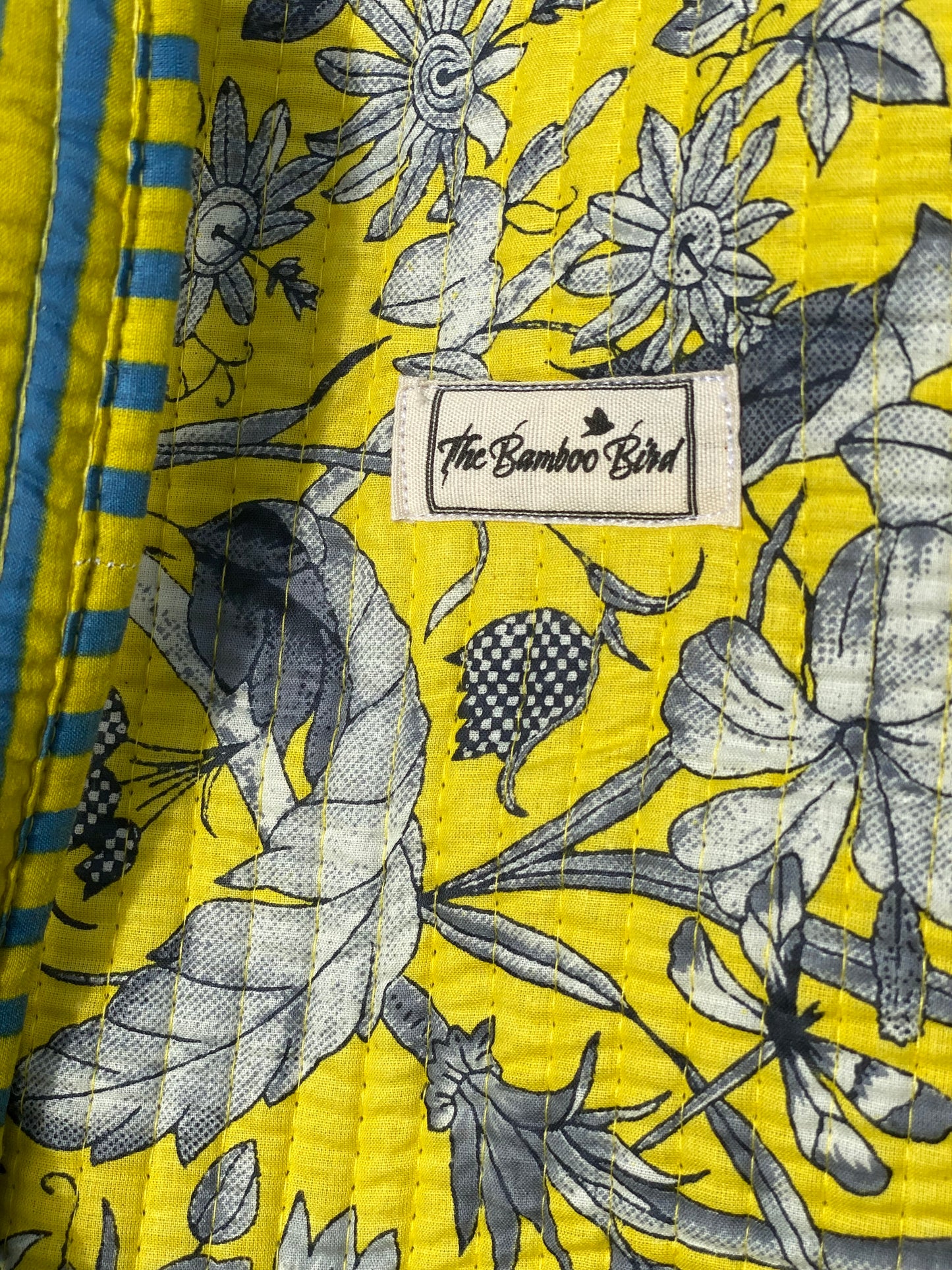 Bright Yellow and Grey Floral Quilted Tote Bag