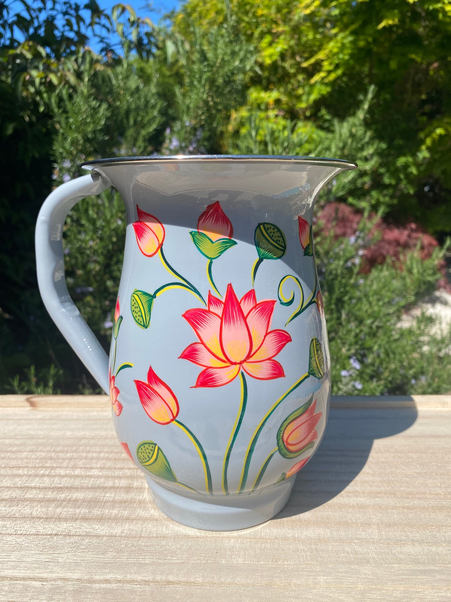 Stainless Steel and Enamel Jug from Kashmir - The Bamboo Bird