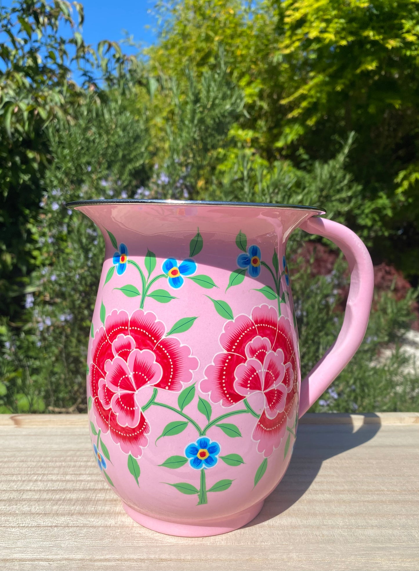 Stainless Steel and Enamel Jug from Kashmir - The Bamboo Bird