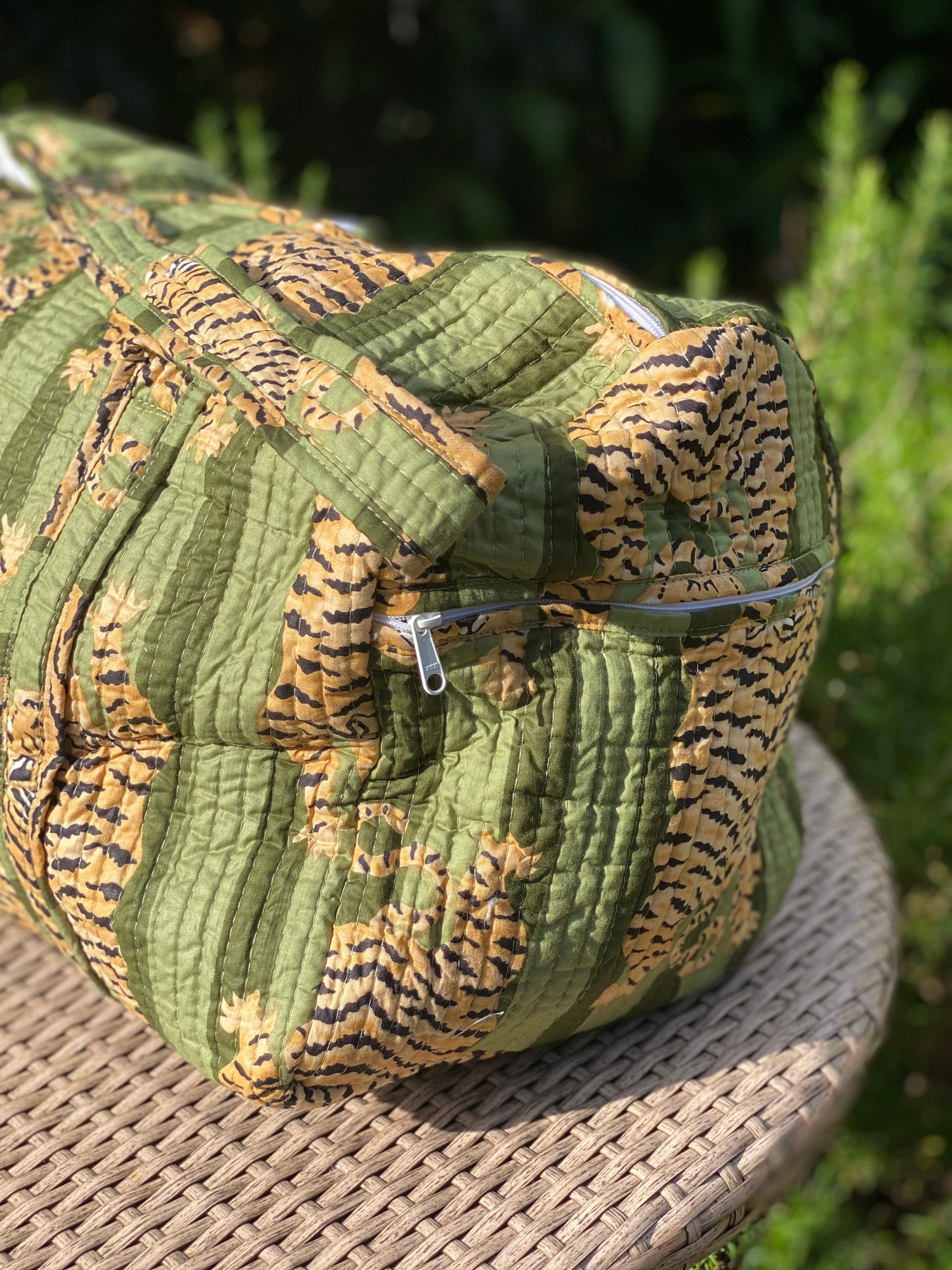 Green Tiger Quilted Weekend Duffel Bag - Stylish Travel Bag | The Bamboo Bird