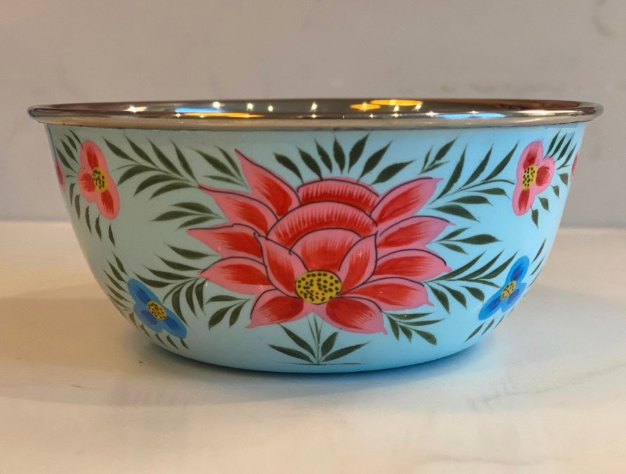 Stainless Steel and Enamel Snack Bowl from Kashmir