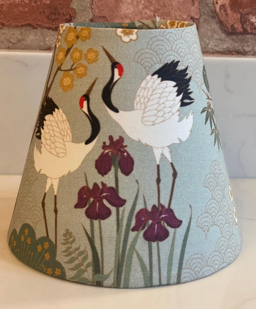 Clip-on Japanese Crane Lampshades in Blue/Grey, Sage and Cream/Plum for Wall Lights and Chandeliers
