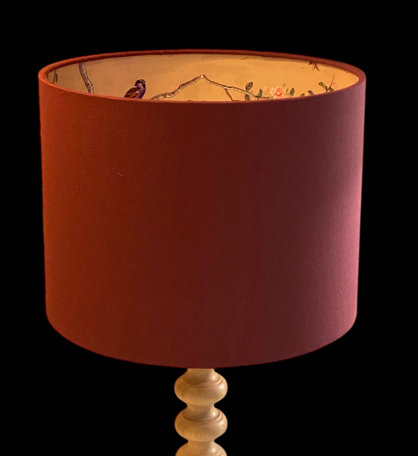 Burgundy Lampshade with Gold Chinoiserie Bird Lining