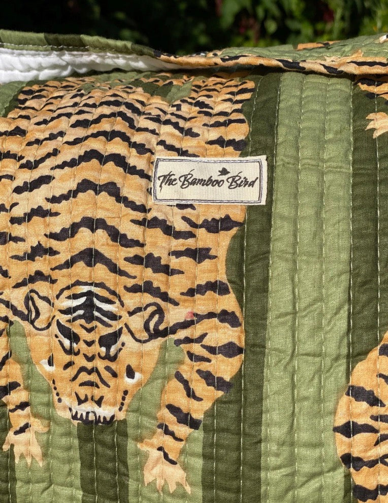 Green Tiger Quilted Weekend Duffel Bag - Stylish Travel Bag | The Bamboo Bird