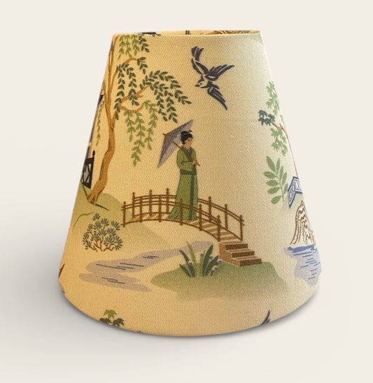 Clip-on Blue and Green Chinoiserie Crane Lampshade for Wall Lights, Chandeliers and Small Lamps