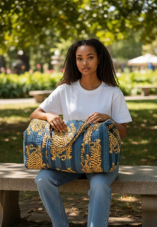 Blue Tiger Quilted Weekend Duffel Bag - Stylish Travel Bag | The Bamboo Bird