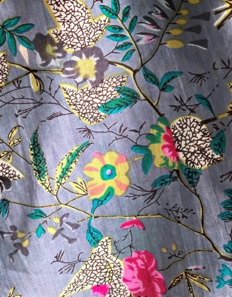Dusky Blue Chinoiserie Kimono Jacket with Birds and Flowers
