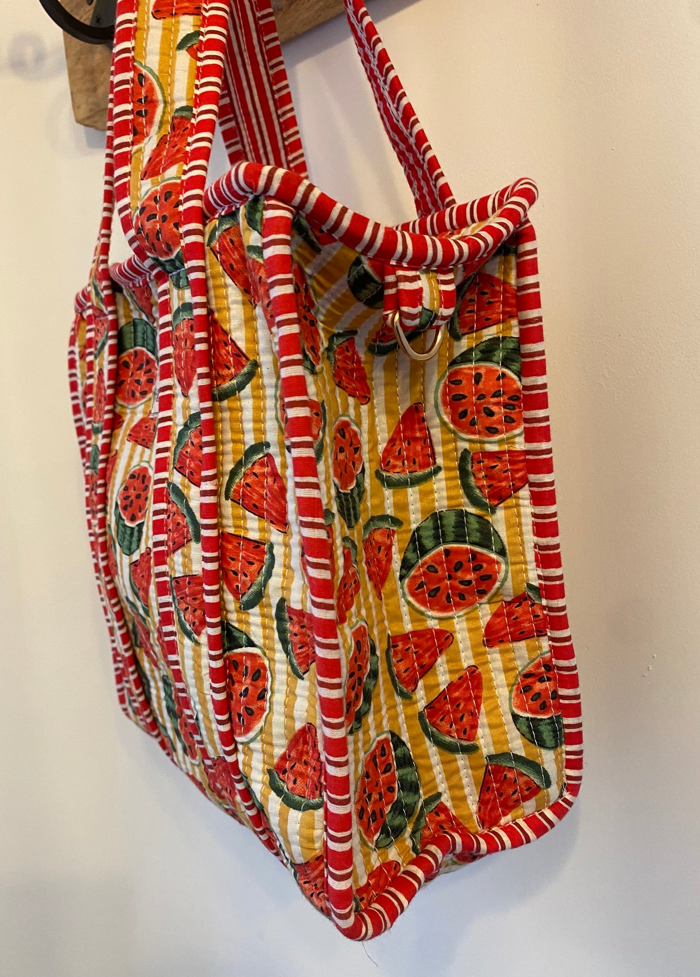 Mini Tote Bag - Yellow and White Watermelon Stripe