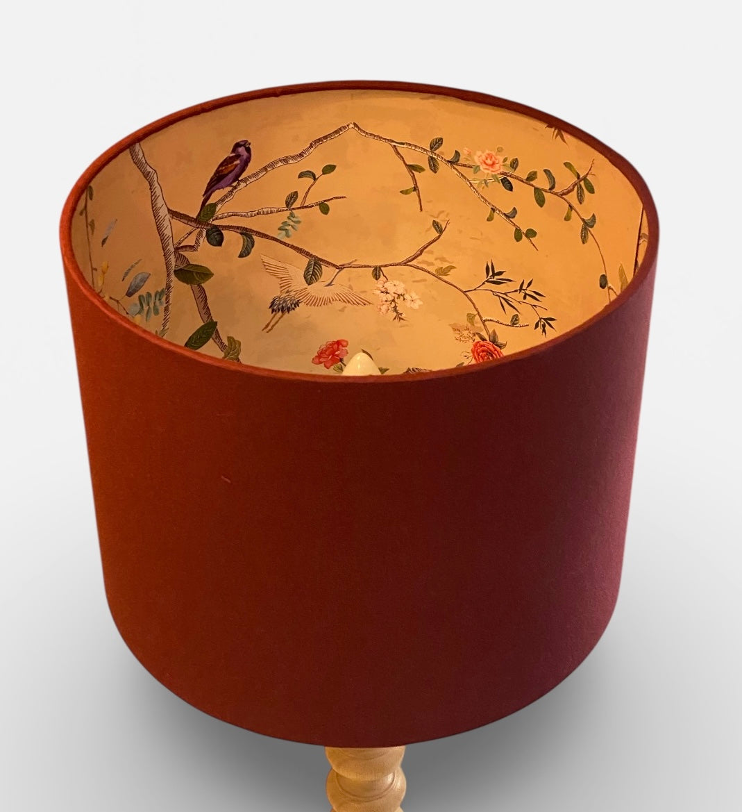 Burgundy Lampshade with Gold Chinoiserie Bird Lining