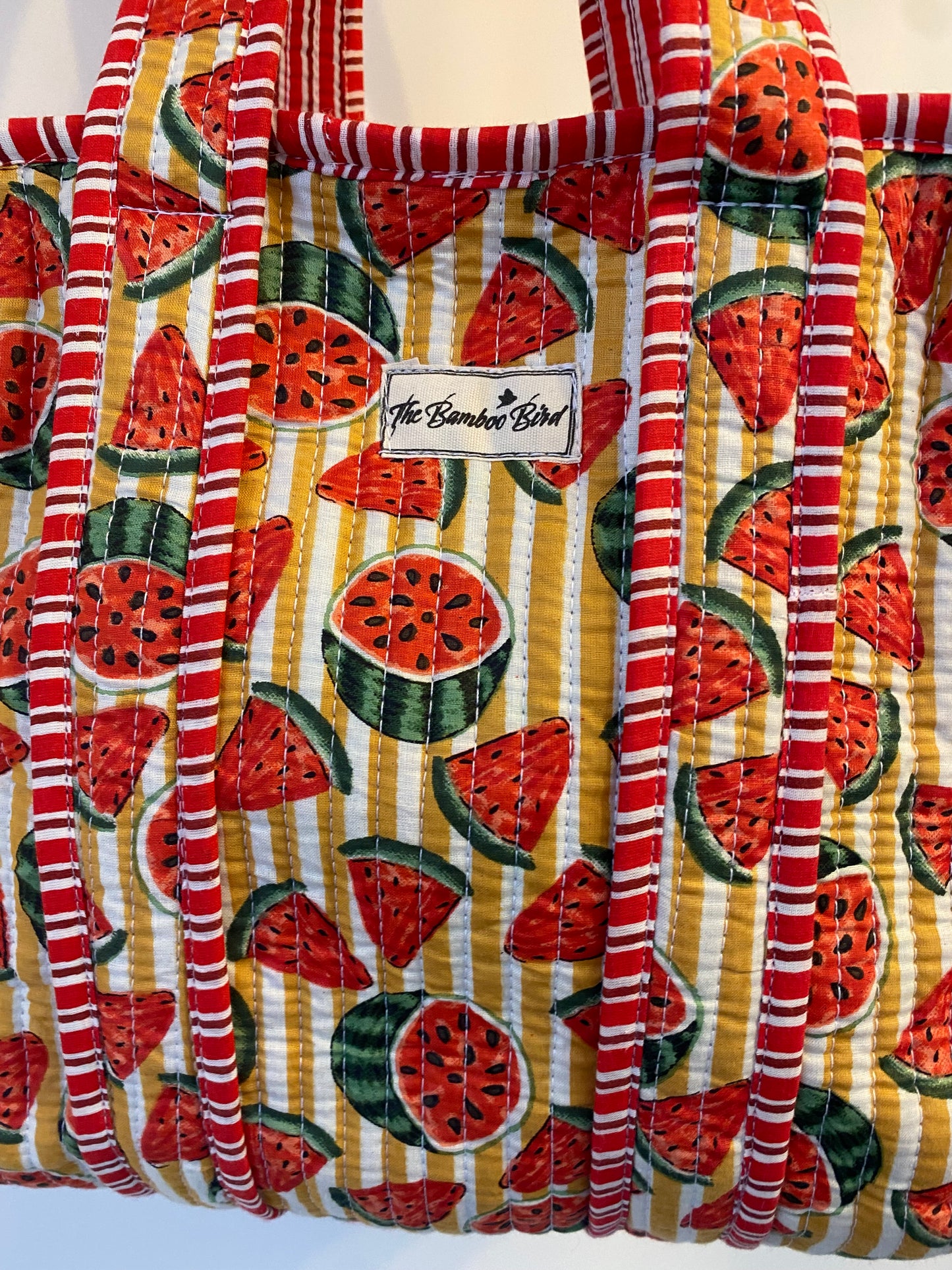 Mini Tote Bag - Yellow and White Watermelon Stripe