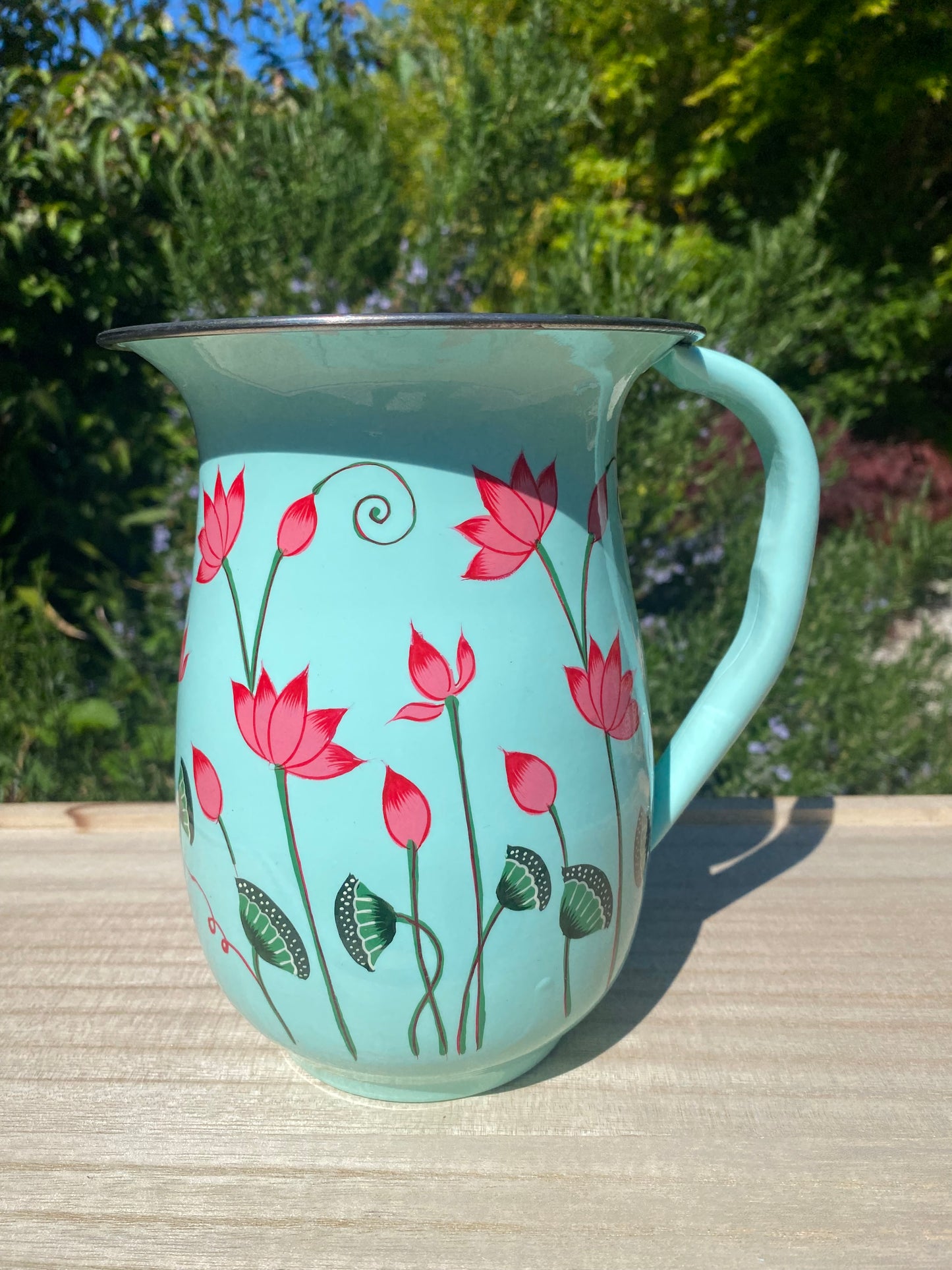 Stainless Steel and Enamel Jug from Kashmir - The Bamboo Bird