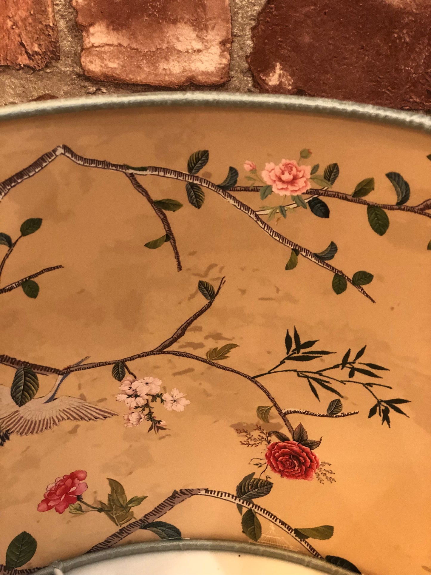Pale Green Lampshade with Gold Chinoiserie Bird Lining