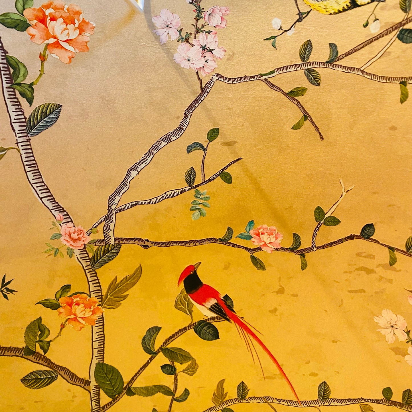 Grey Lampshade with Gold Chinoiserie Bird Lining