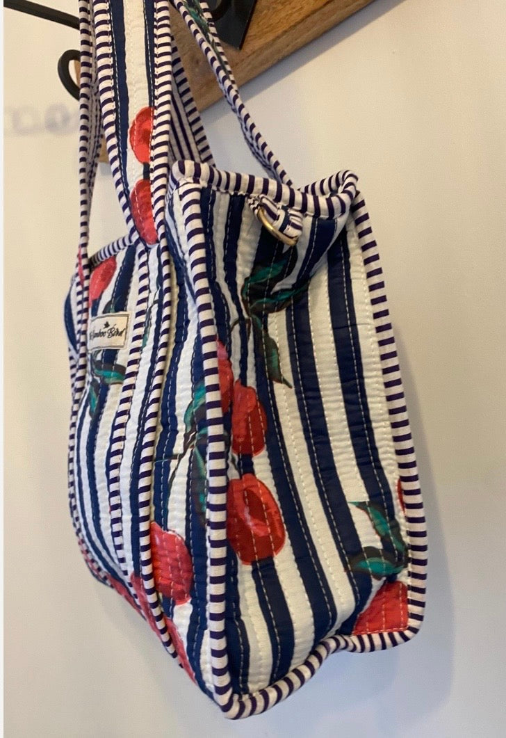 Mini Tote Bag - Blue and White Cherry Stripe