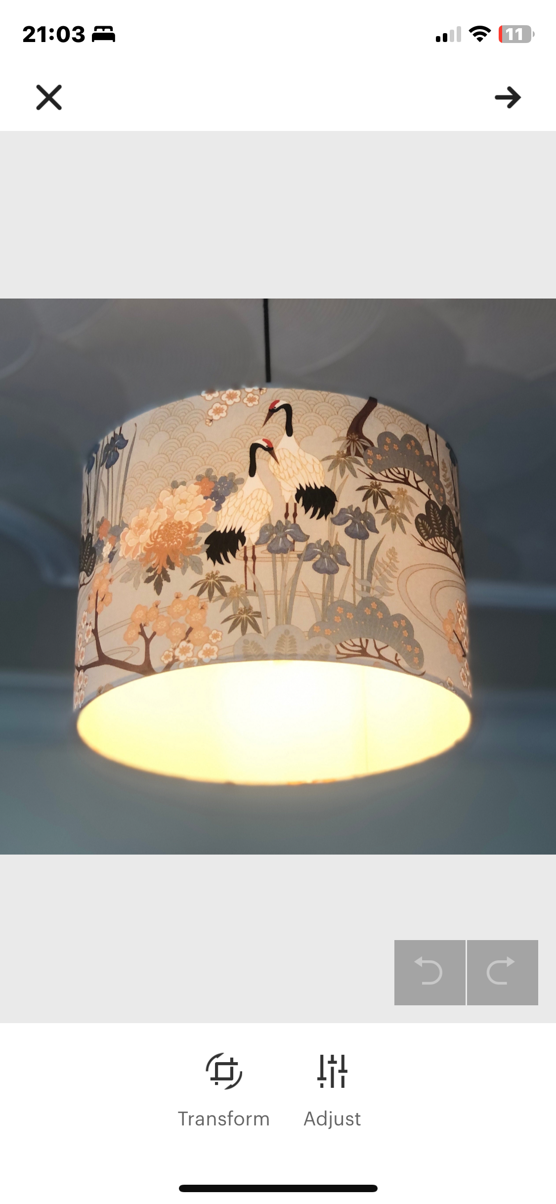 Silver Grey Japanese Crane and Cherry Blossom Lampshade