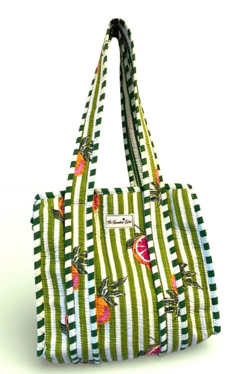 Mini Tote Bag - Green and White Grapefruit Stripe