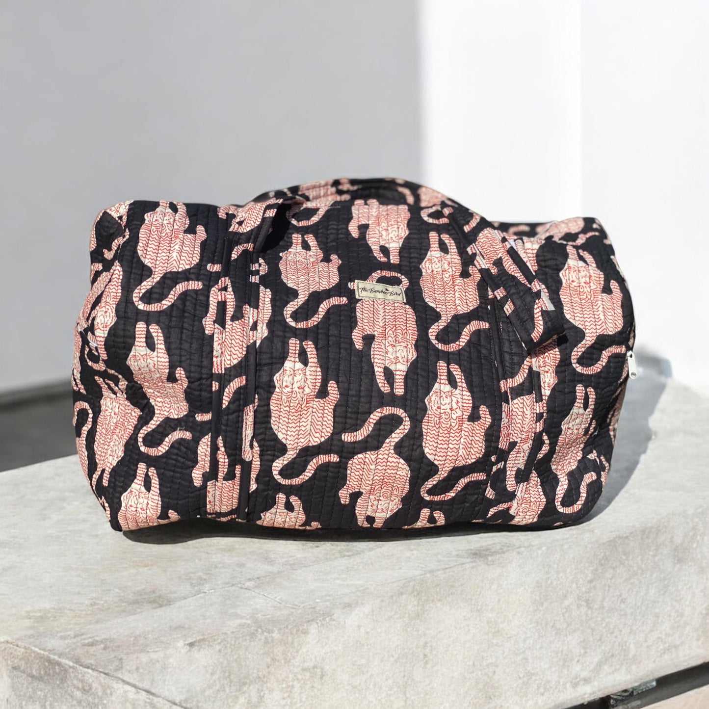 Black Tiger Quilted Weekend Duffel Bag - Stylish Travel Bag | The Bamboo Bird