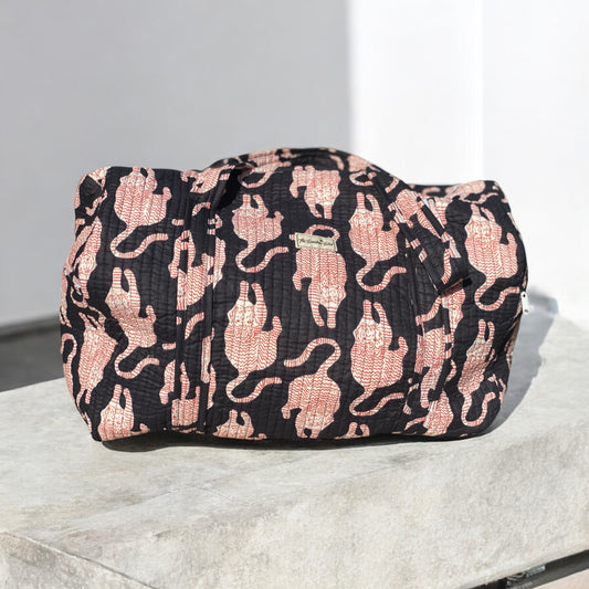 Black Tiger Quilted Weekend Duffel Bag - Stylish Travel Bag | The Bamboo Bird